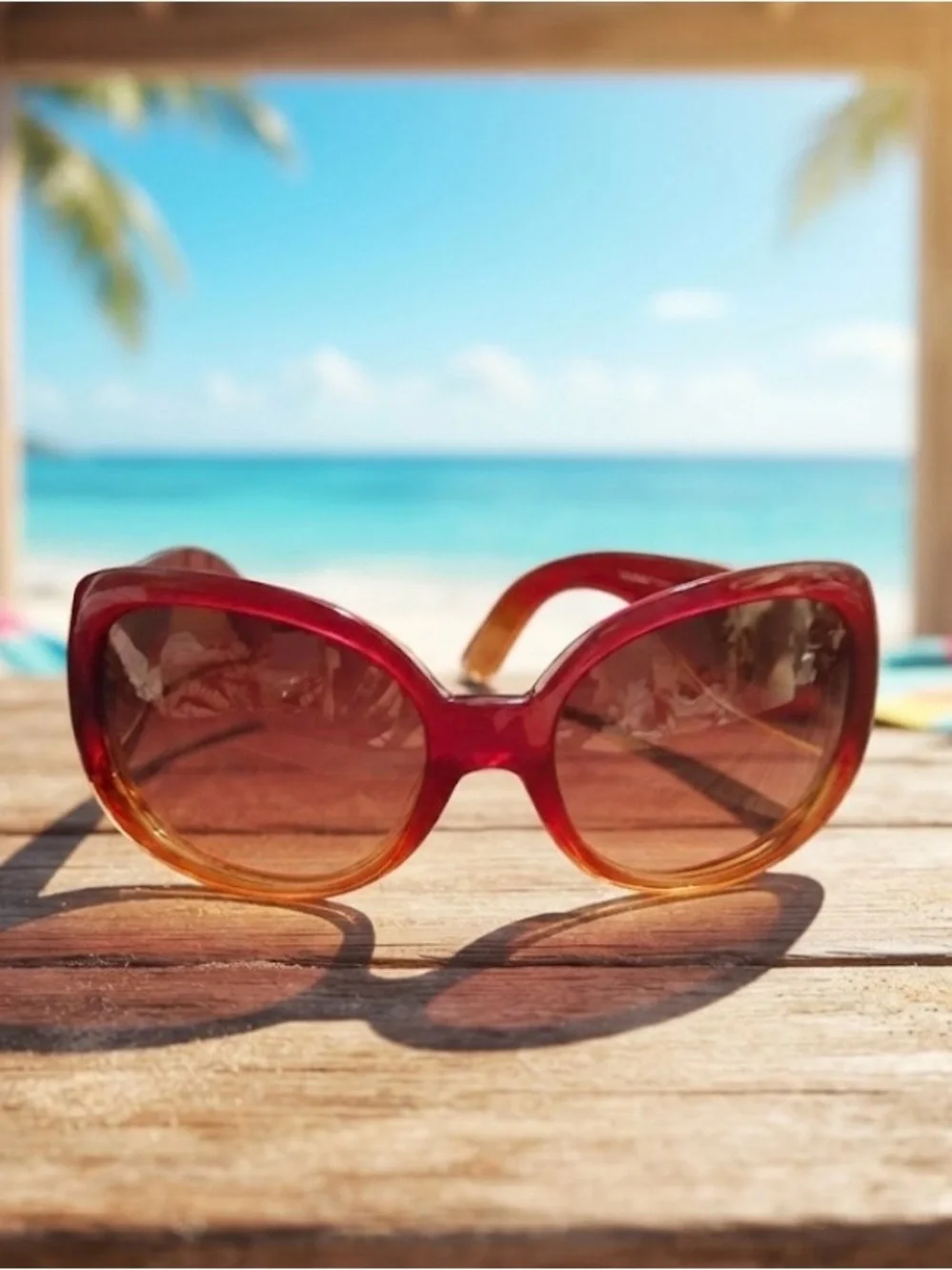 CHANEL Red to Amber Ombre Sunglasses with Silver CC Detail